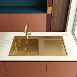 Pure.Sink Exclusivo Gouden spoelbak met afdruipgedeelte 100x52 cm Tapwing links PEX47100LT-60
